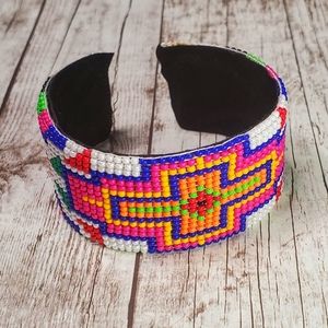 Native design bright neon seed bead bracelet